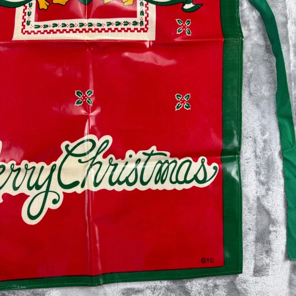 Vintage Merry Christmas Waterproof Vinyl Apron Geese Holiday Red Green Retro